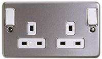 MK Grey 2 Gang Steel Metal Clad Switched Power Socket, Type G - British, 13A, Surface Mount, IP2XD