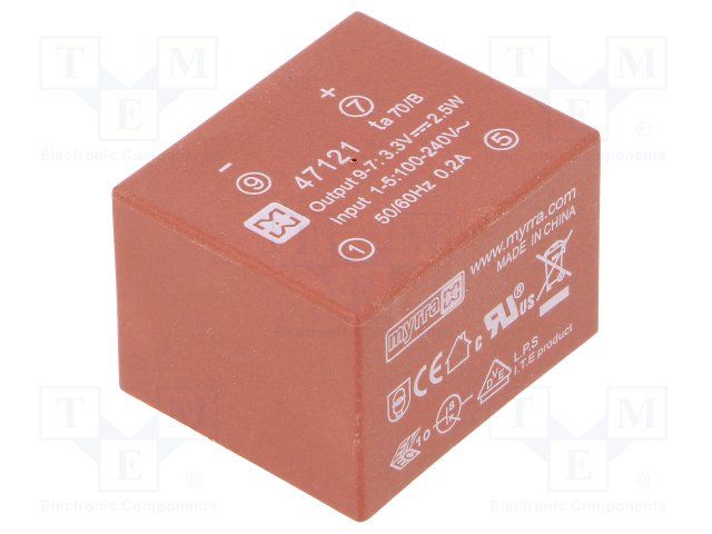 AC/DC Power Supply Single-OUT 3.3V 0.75A 2.5W 4-Pin