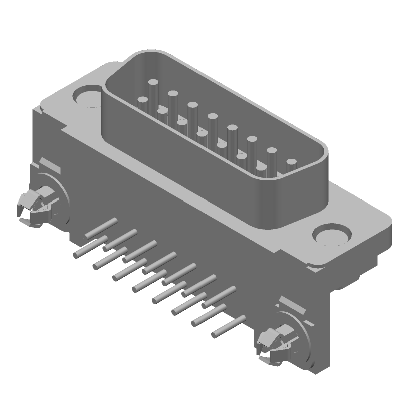 15 Pos Male D-Sub Connector, Right Angle, Signal, Gold/Tin Plated